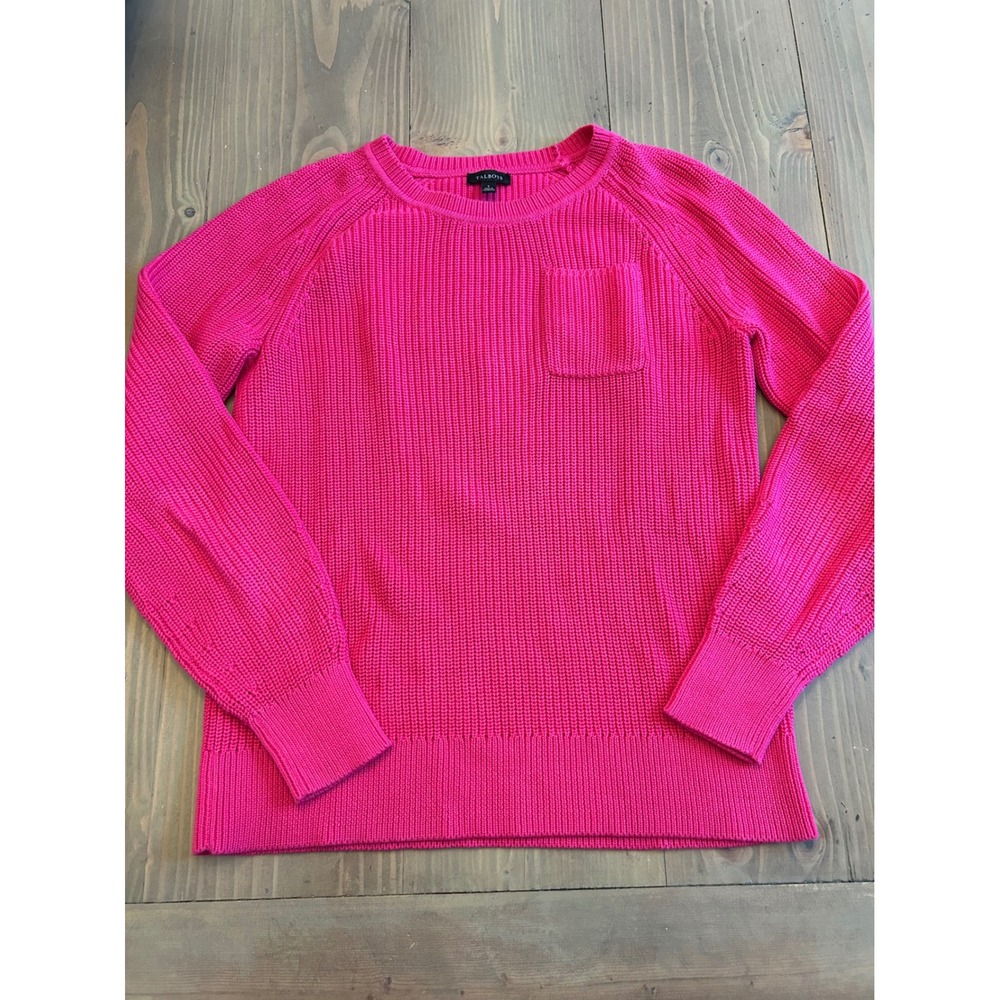 G16 Talbots Hot Pink Pima Cotton Shaker Stitch Crewneck Sweater Small Raglan‎